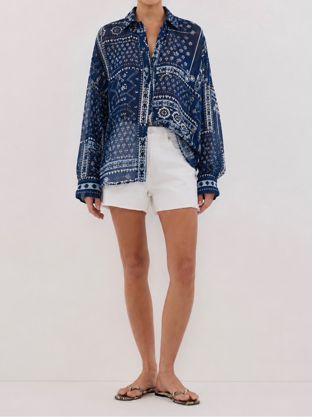 Zara Navy Bandana-Print Blouse